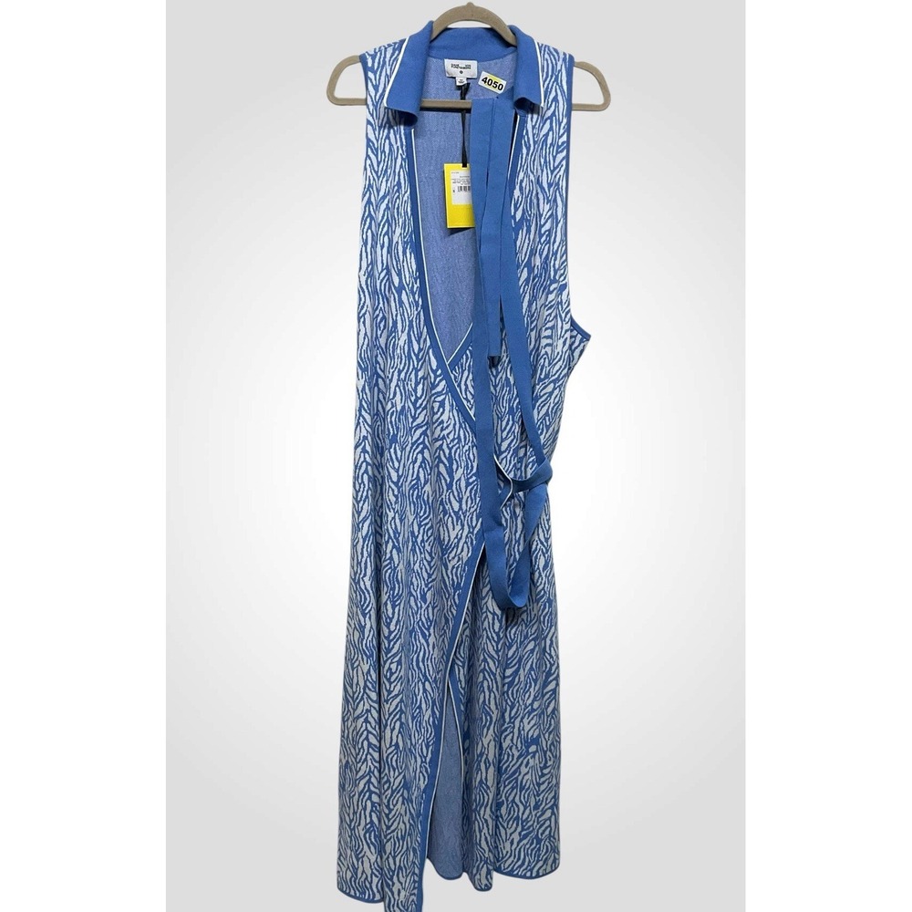 Diane von Furstenberg Women's Size 4X‎ Collared Midi Wrap Dress Sea Twig Blue - Picture 5 of 12